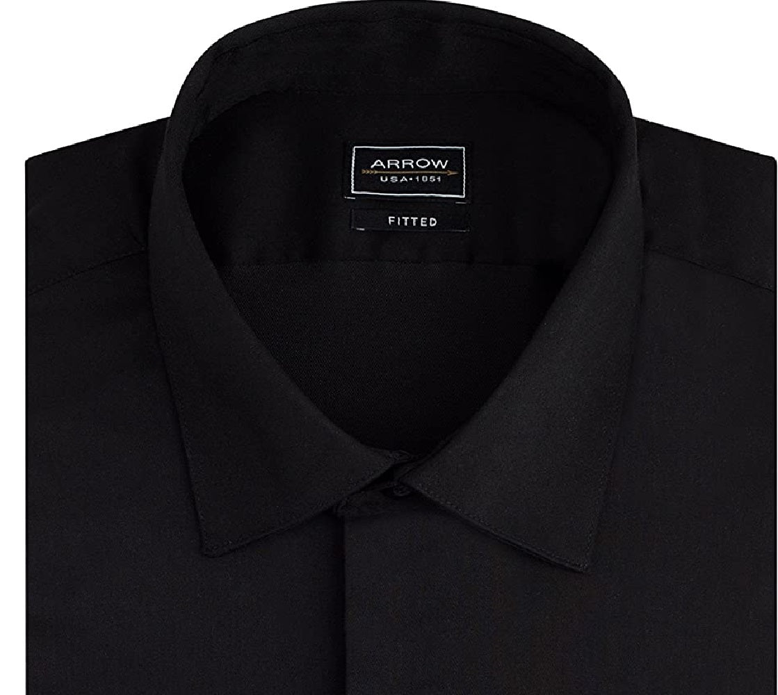 Arrow Men's Fitted Spread-Collar Dress Shirt Black Black Size 15.5x32-33