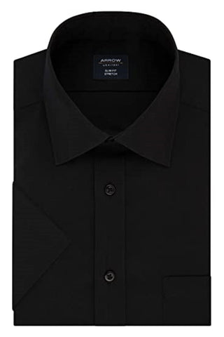 Arrow Men's Fitted Spread-Collar Dress Shirt Black Size 32X33
