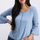Style & Co Women's Petite Crochet-Trim Lantern-Sleeve Top  Blue Size PP