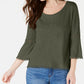 Style & Co Women's Petite Crochet-Trim Bell-Sleeve Top Olive Size Medium
