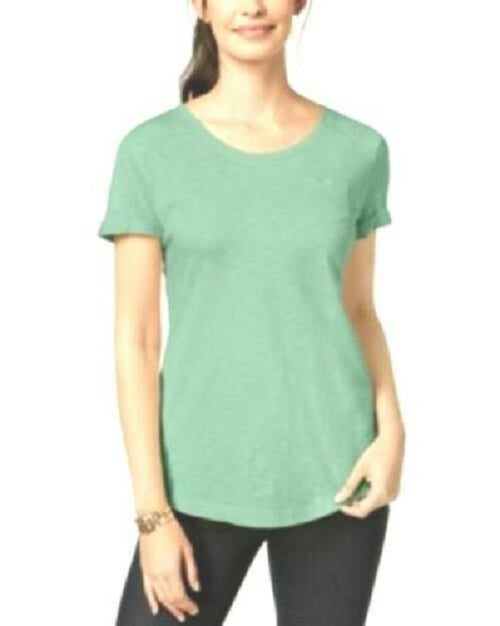 Style & Co Women's Petite V-Neck Pocket T-Shirt Sweet Mint Size Medium