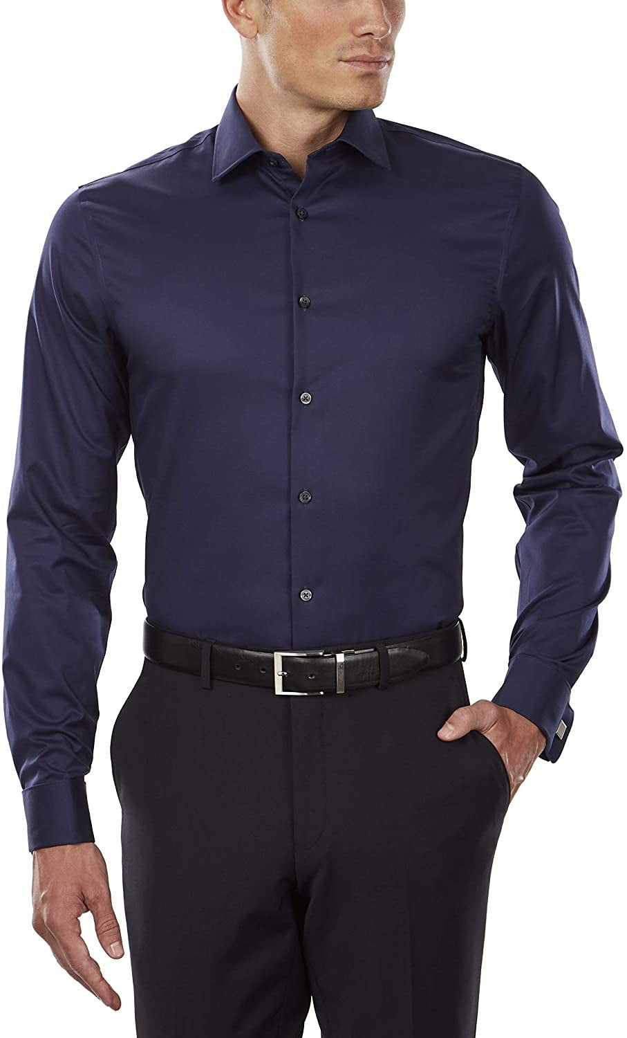 DKNY Men's Slim-Fit Stretch Solid Dress Shirt Blue Size 34X35