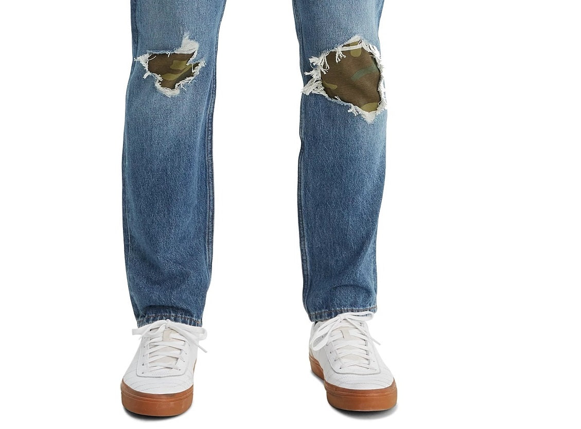 Levi's Men's 502 Tapered Fit Ripped With Camo Print Repair Jeans Blue Size 34X30