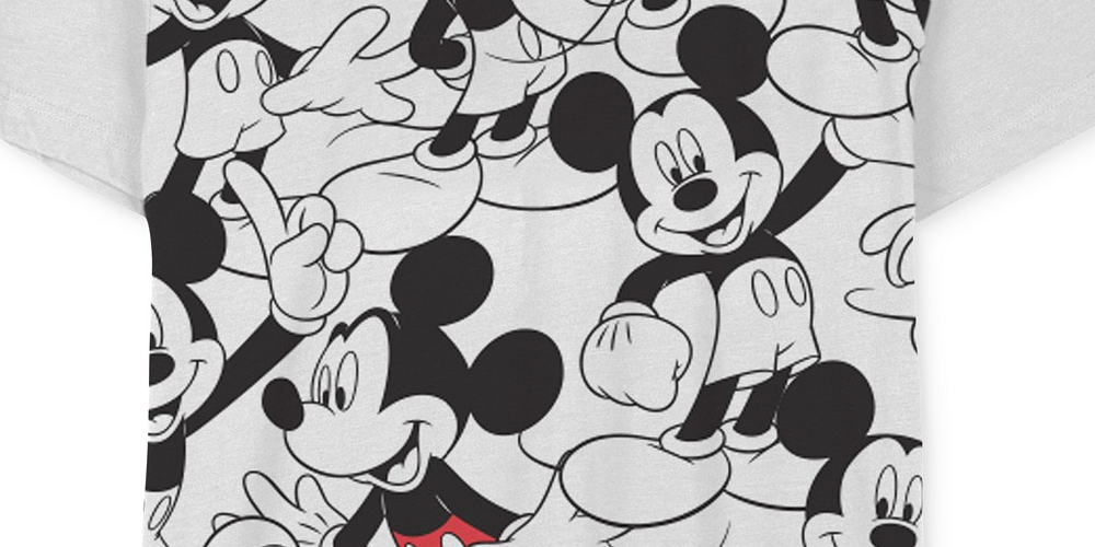 Repeating Mickey Mouse Men's T-Shirt By Jem White Size Large