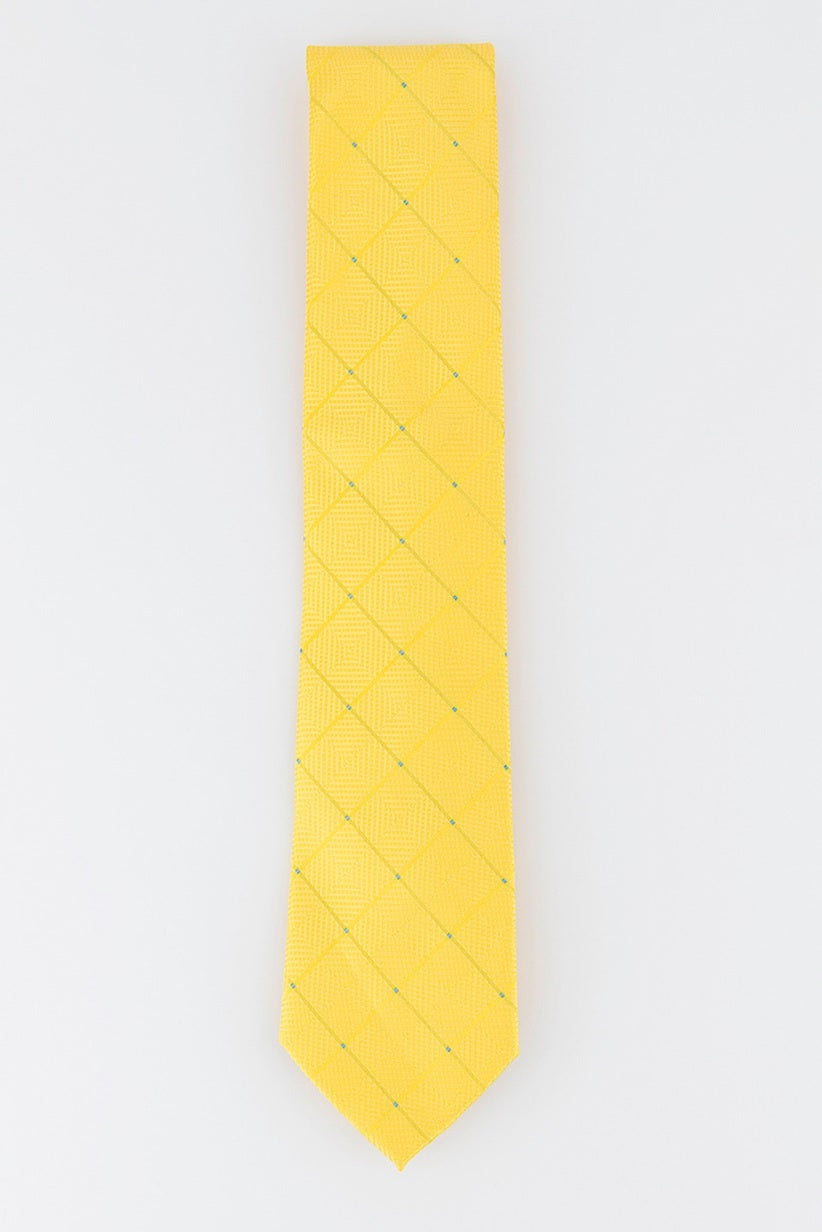 Perry Ellis Men's Burr Classic Geo Grid Tie Yellow Size Regular