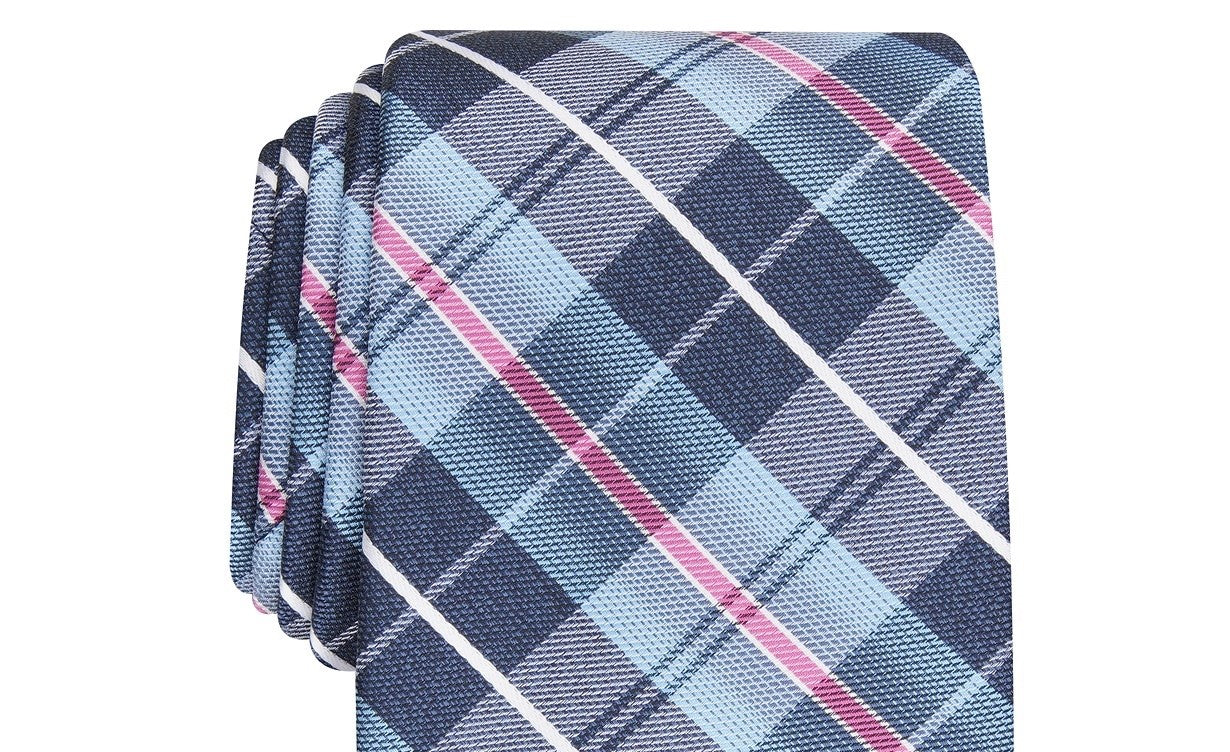 Perry Ellis Men's Dever Classic Plaid Tie Navy Size Regular
