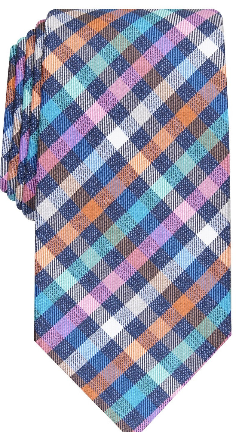 Perry Ellis Men's Maybury Classic Plaid Tie Navy Size Regular