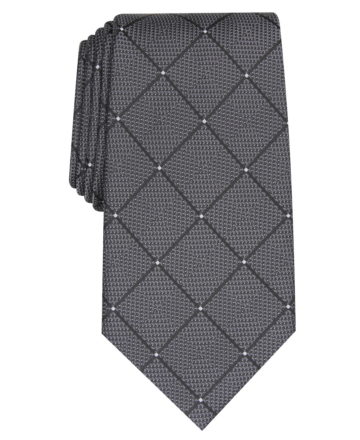 Perry Ellis Men's Burr Classic Geo Grid Tie Gray One Size