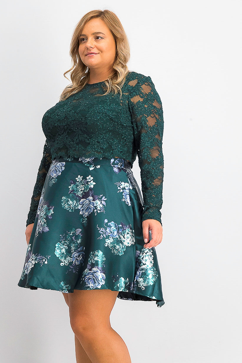 City Studios Women's Trendy Plus Size 2-Pc. Lace Fit & Flare Dress Blue Size 24W