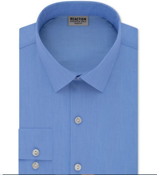 Kenneth Cole Reaction Men's Easy Care Heather Collared Slim Fit Dress Shirt Blue Size 36X37