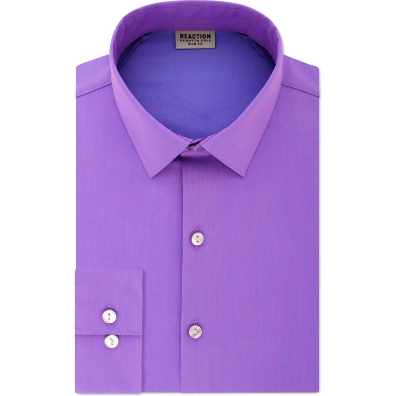 Kenneth Cole Reaction Men's Slim-Fit All Day Flex Performance Stretch Solid Dress Shirt Purple Size 34-35