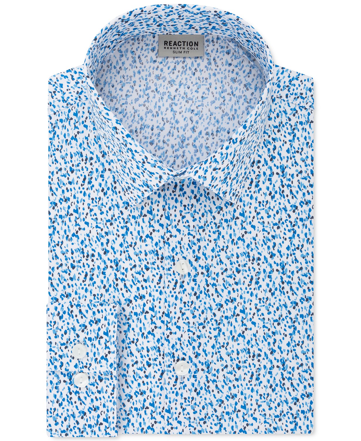 Kenneth Cole Reaction Men's All Day Flex Slim-Fit Performance Stretch Printed Dress Shirt Blue Size 34-35