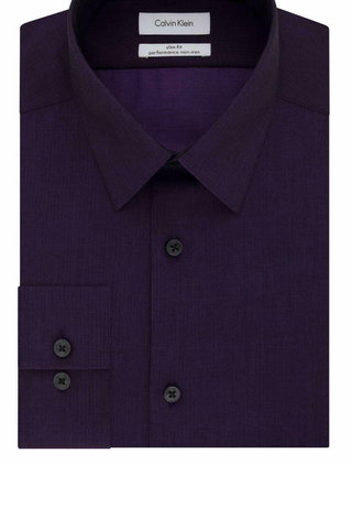 Calvin Klein Men's Steel Slim Fit Non Iron Performance Herringbone Point Collar Dress Shirt Purple Size 36-37