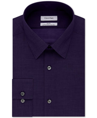 Calvin Klein Men's Slim Fit Non Iron Performance Herringbone Point Collar Dress Shirt Purple Size 32X33