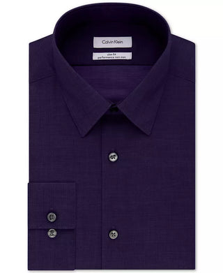 Calvin Klein Men's Slim Fit Non Iron Performance Herringbone Point Collar Dress Shirt Purple Size 32X33
