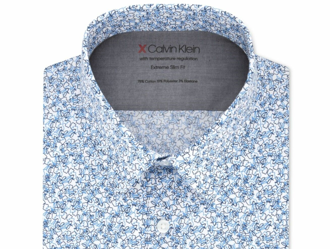 Calvin Klein Men's Extra-Slim Fit Stretch Dress Shirts Blue Size 15-32-33