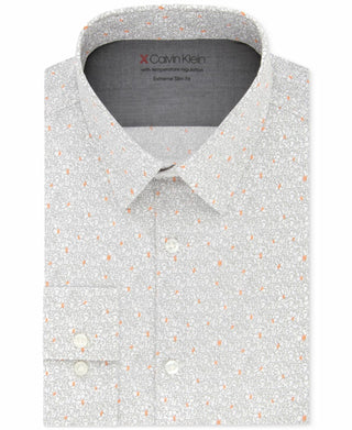 Calvin Klein Men's Extra-Slim Fit Temperature Regulating Stretch Print Dress Shirt Orange Size 34X35