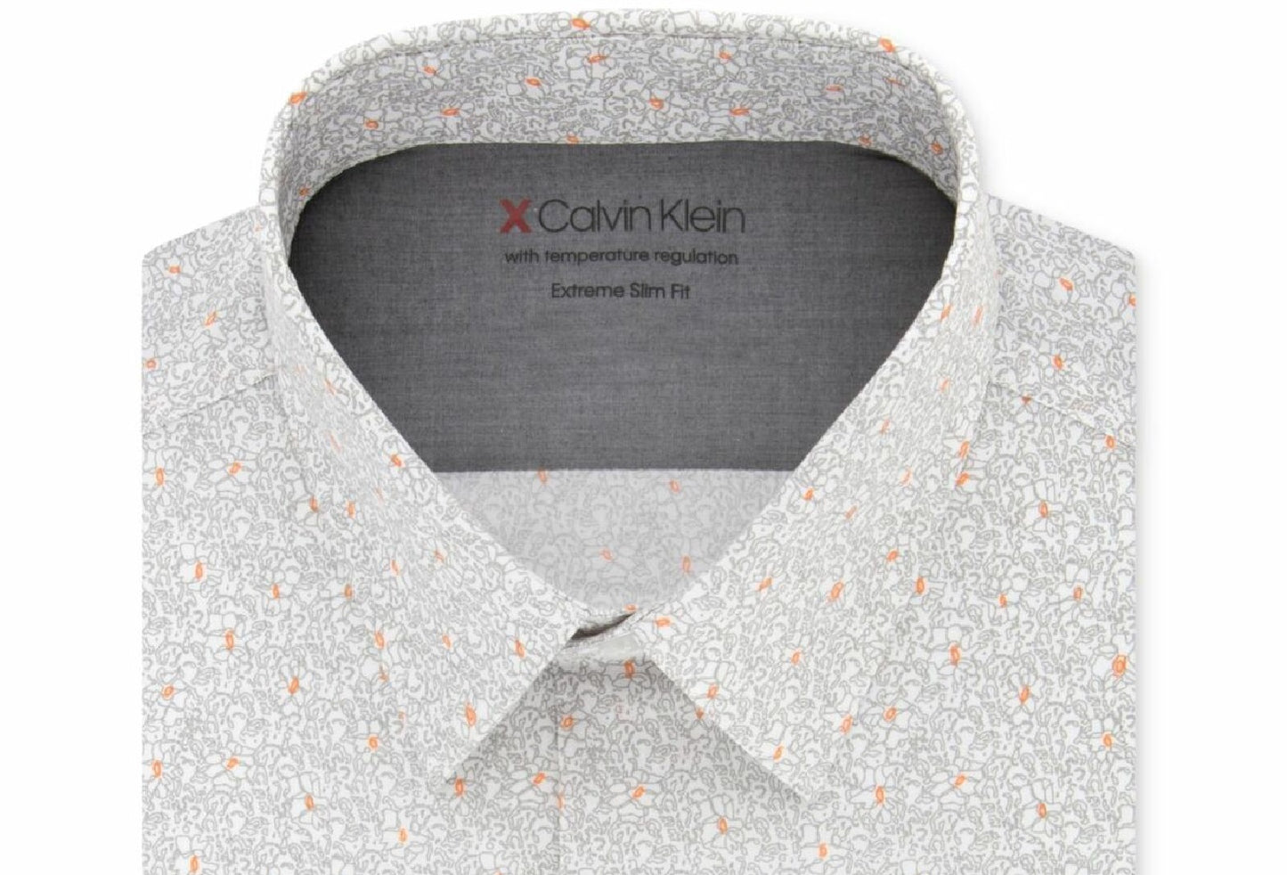 Calvin Klein Men's Extra-Slim Fit Temperature Regulating Stretch Print Dress Shirt Orange Size 34X35