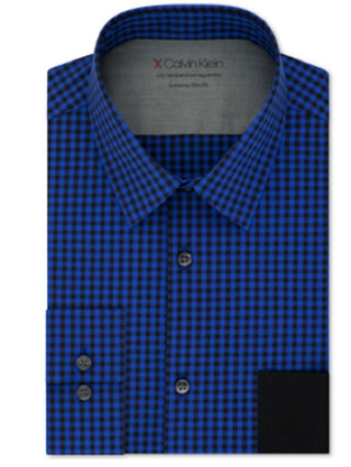 Calvin Klein Men's Extra Stretch Temperature Regulating Check Blue Size 15x32-33