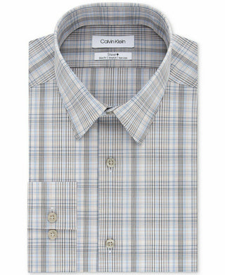 Calvin Klein Men's Plaid Dress Shirt Beige Size 14.5X32-33