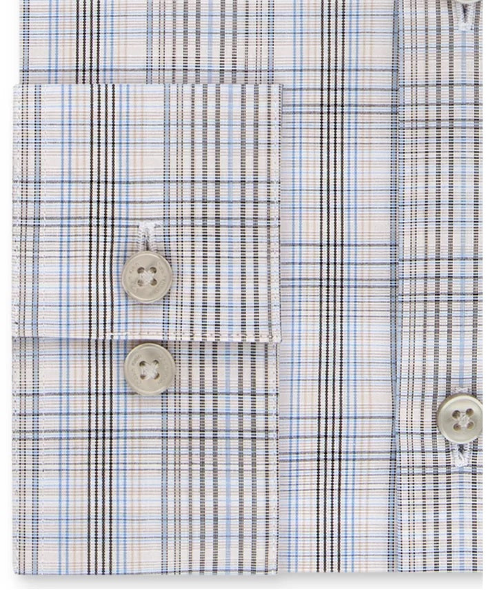 Calvin Klein Men's Slim-Fit Stretch Performance Plaid Dress Shirt Beige Size 15x34-35