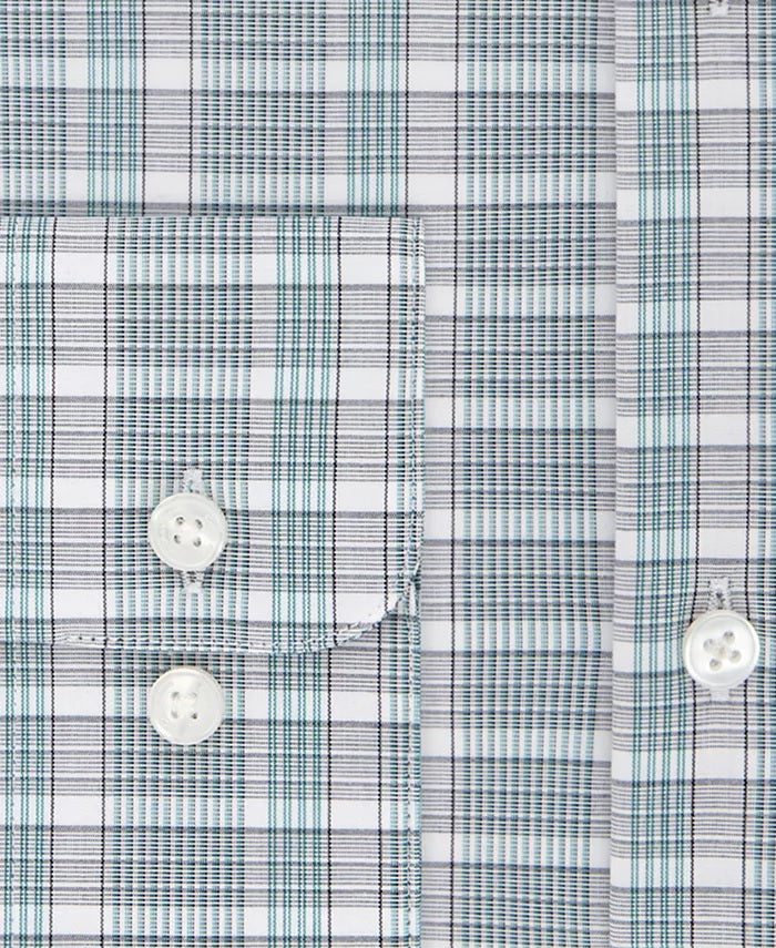 Calvin Klein Men's Steel Classic/Regular-Fit Non-Iron Performance Stretch Green Check Dress Shirt Green Size 32-33