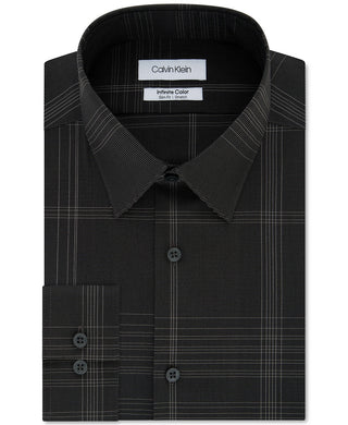 Calvin Klein Men's Infinite Color Slim-Fit Non-Iron Stretch Check Dress Shirt Black Size 17x32-33