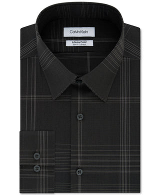 Calvin Klein Men's Infinite Color Slim-Fit Non-Iron Stretch Check Dress Shirt Gray Size 14.5x32-33