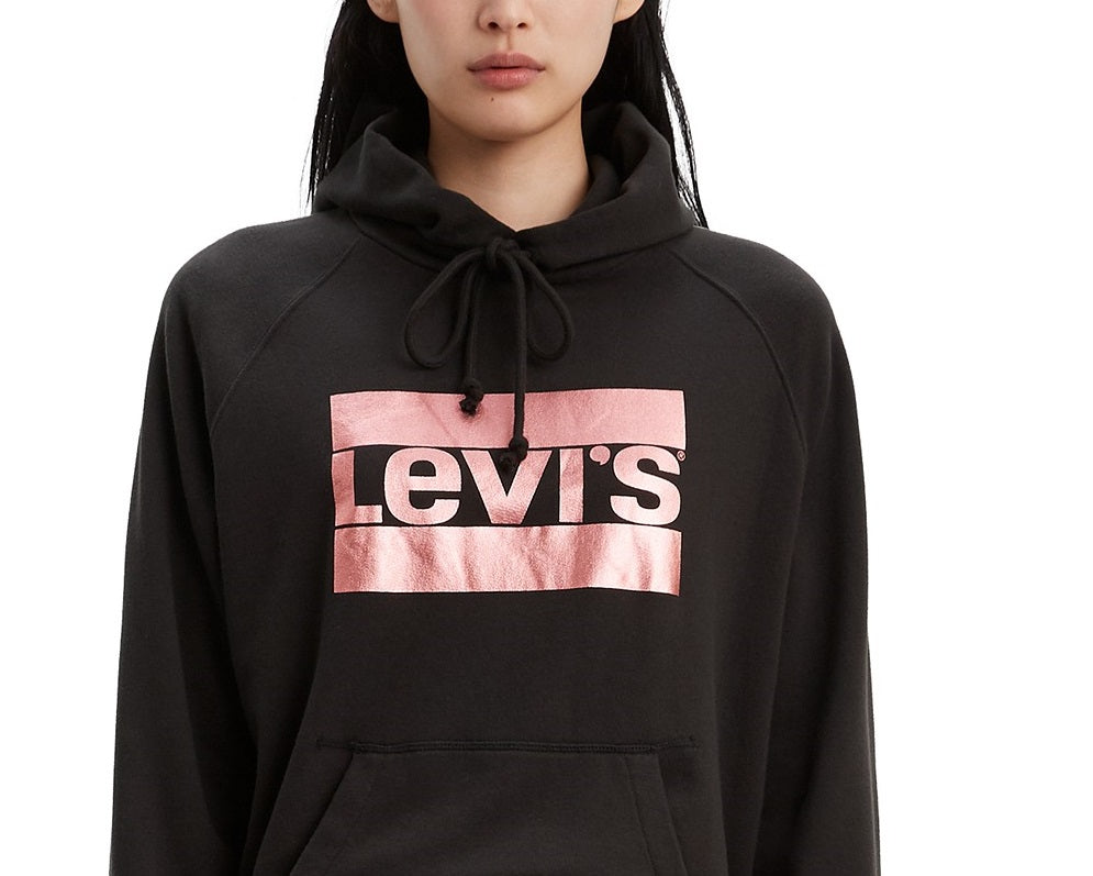 Levi's Women's Metallic Logo-Print Hoodie Black Size Large