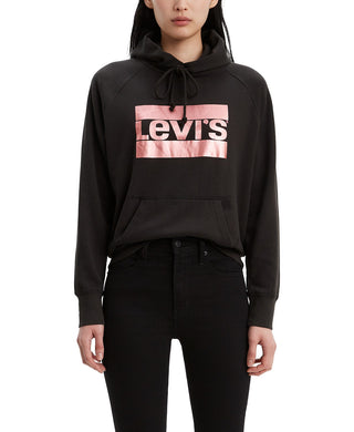 Levi's Women's Metallic Logo-Print Hoodie Black Size 2 Extra Large
