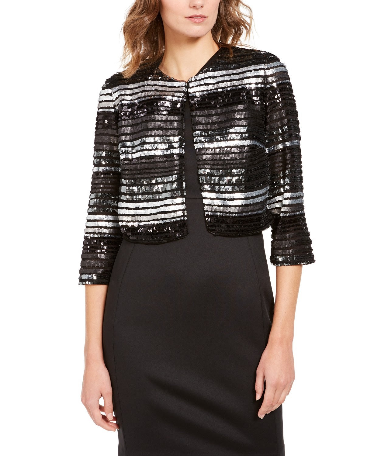 R & M Richards Women's Sequined Bolero Jacket Charcoal Size Medium