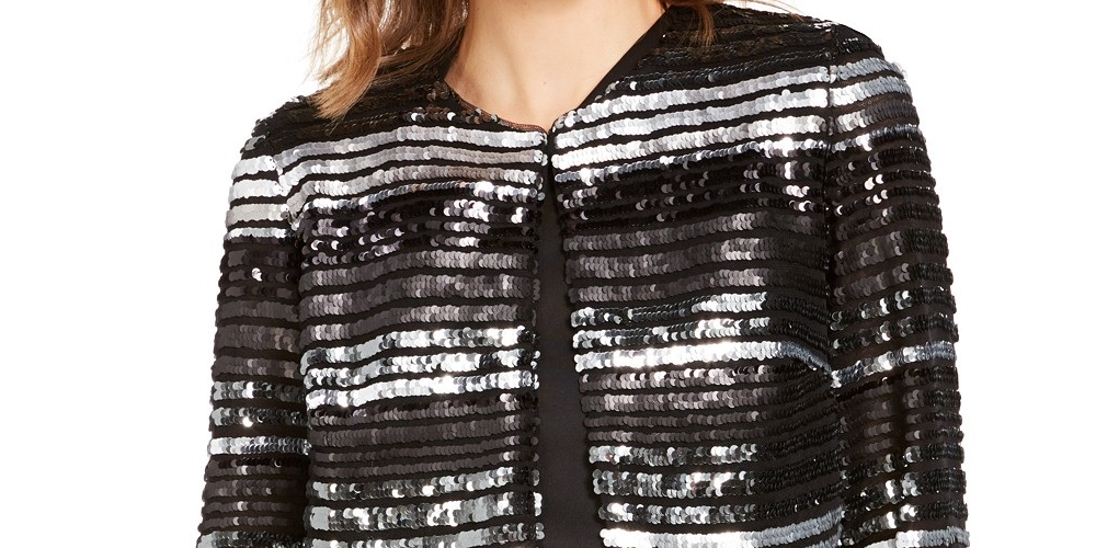 R & M Richards Women's Sequined Bolero Jacket Charcoal Size Medium