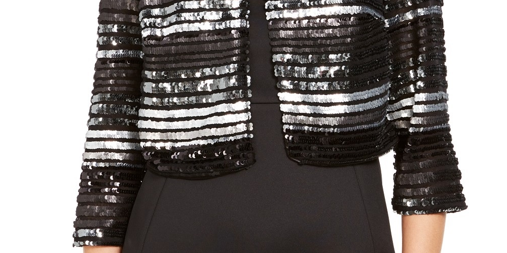 R & M Richards Women's Sequined Bolero Jacket Charcoal Size Medium