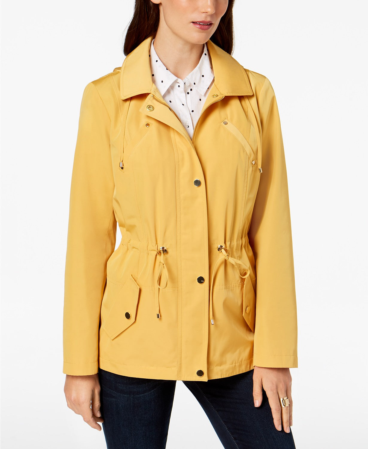 Charter Club Women's Water-Resistant Hooded Anorak Jacket Yellow Size 0X