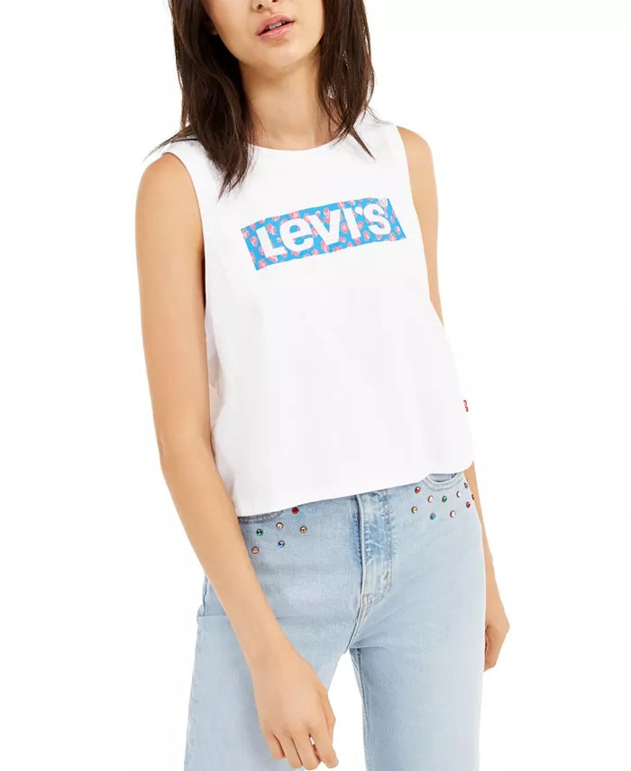 Levi's Women's Logo Cropped Tank Top White Size Small