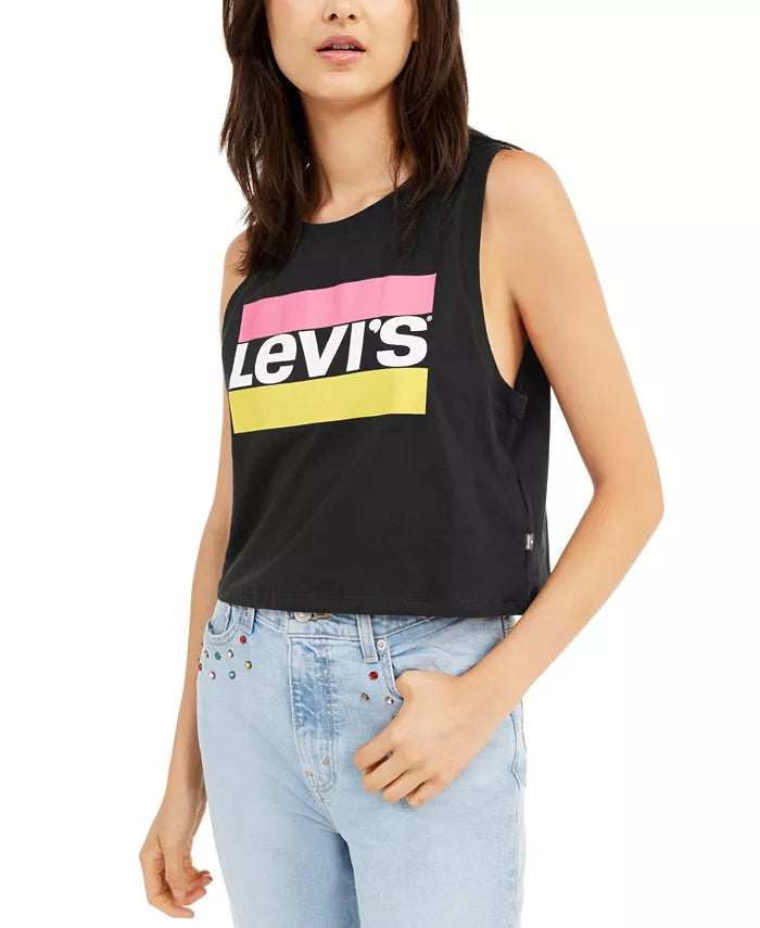 Levi's Women's Graphic Crop Tank Black Size XX-Large