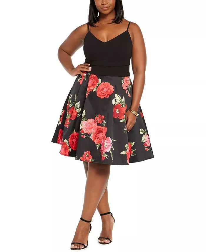 B Darlin Womens Plus Trendy Floral Mesh Dress Black Size 16
