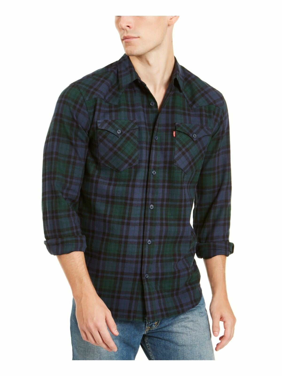 Levi's Men's Plaid Collared Work Dress Green Size Large