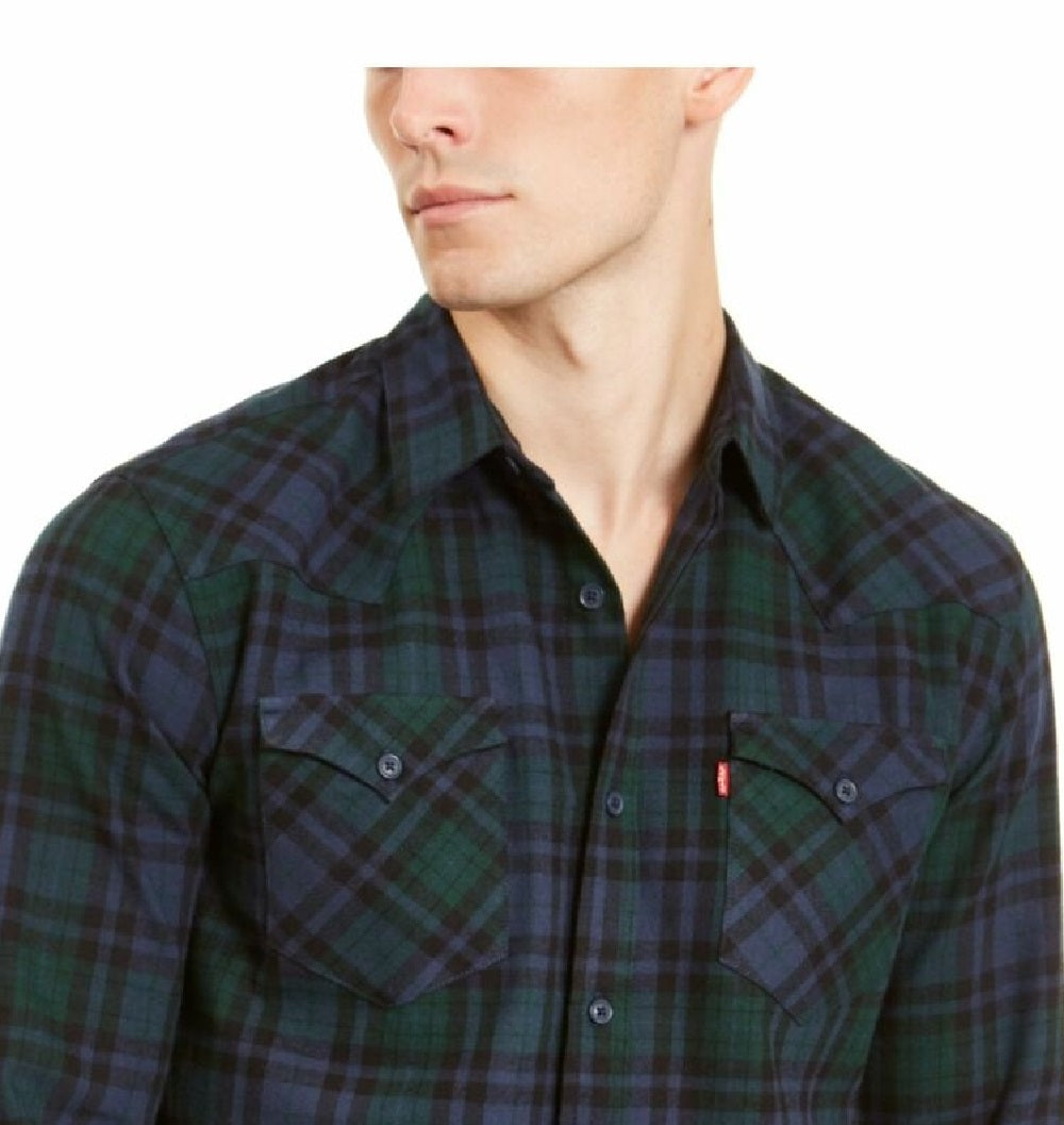 Levi's Men's Plaid Collared Work Dress Navy Size Small