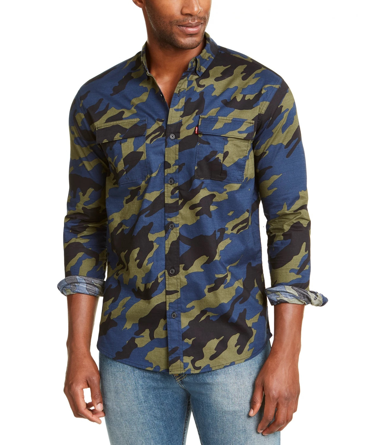 Levi's Men's Newski Camouflage Shirt Dark Green Size Medium
