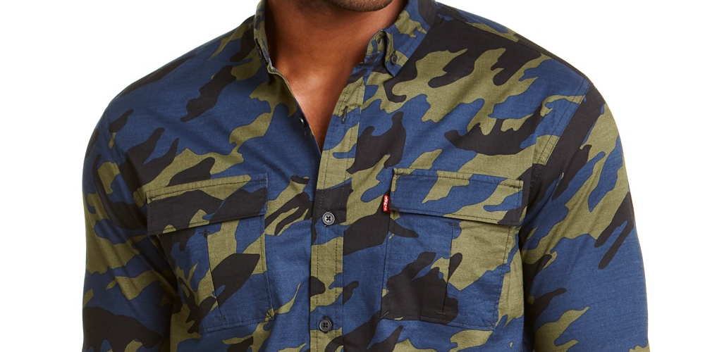 Levi's Men's Newski Camouflage Shirt Dark Green Size Extra Large