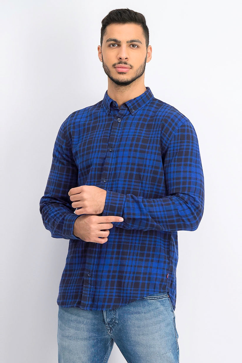 Levi's Men's Alban Plaid Flannel Shirt Blue Size Small