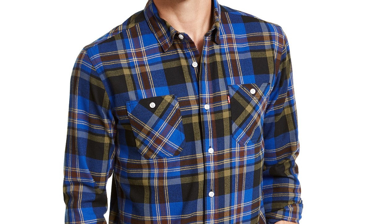 Levi's Men's Dual Pocket Plaid Flannel Shirt Blue Size XX Large
