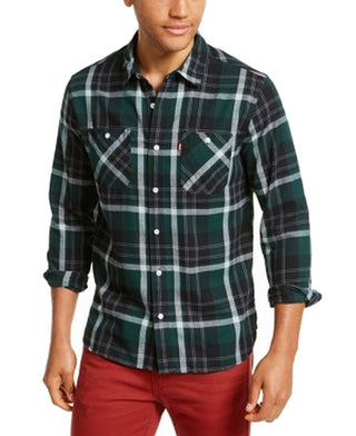 Levi's Men's Dual Pocket Plaid Flannel Shirt Green Size 2 Extra Large