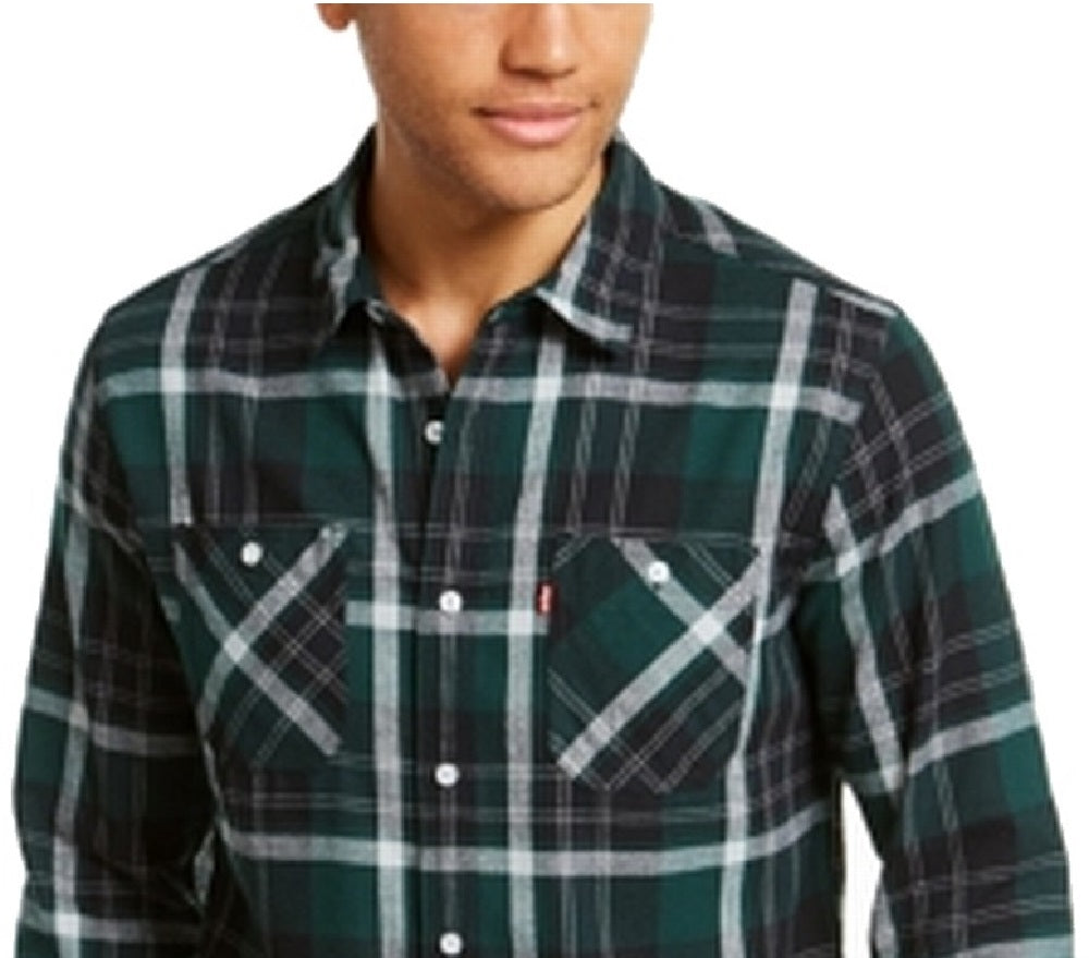 Levi's Men's Dual Pocket Plaid Flannel Shirt Green Size XX-Large