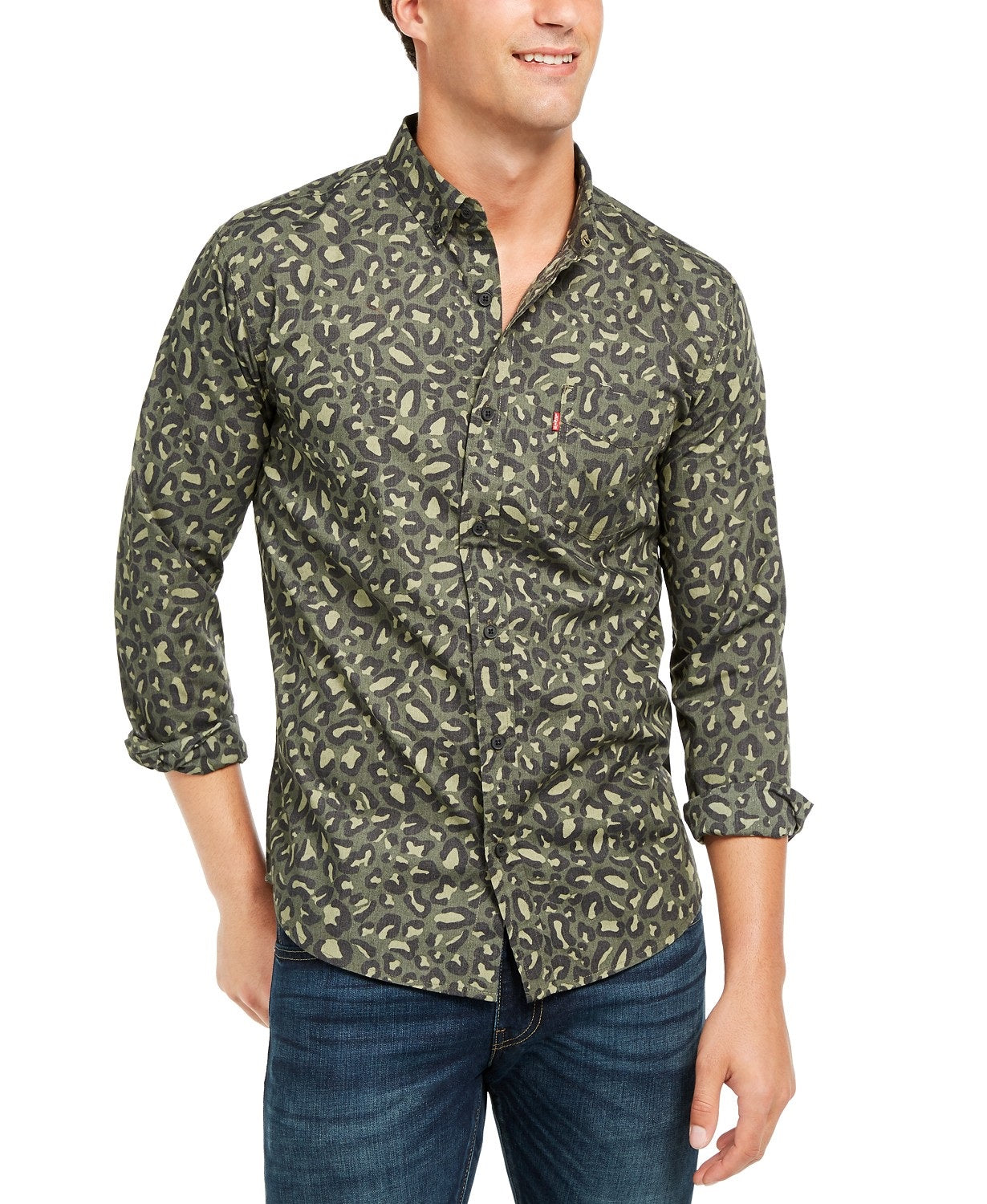 Levi's Men's Animal Print Button-Down Shirt Olive Size Medium