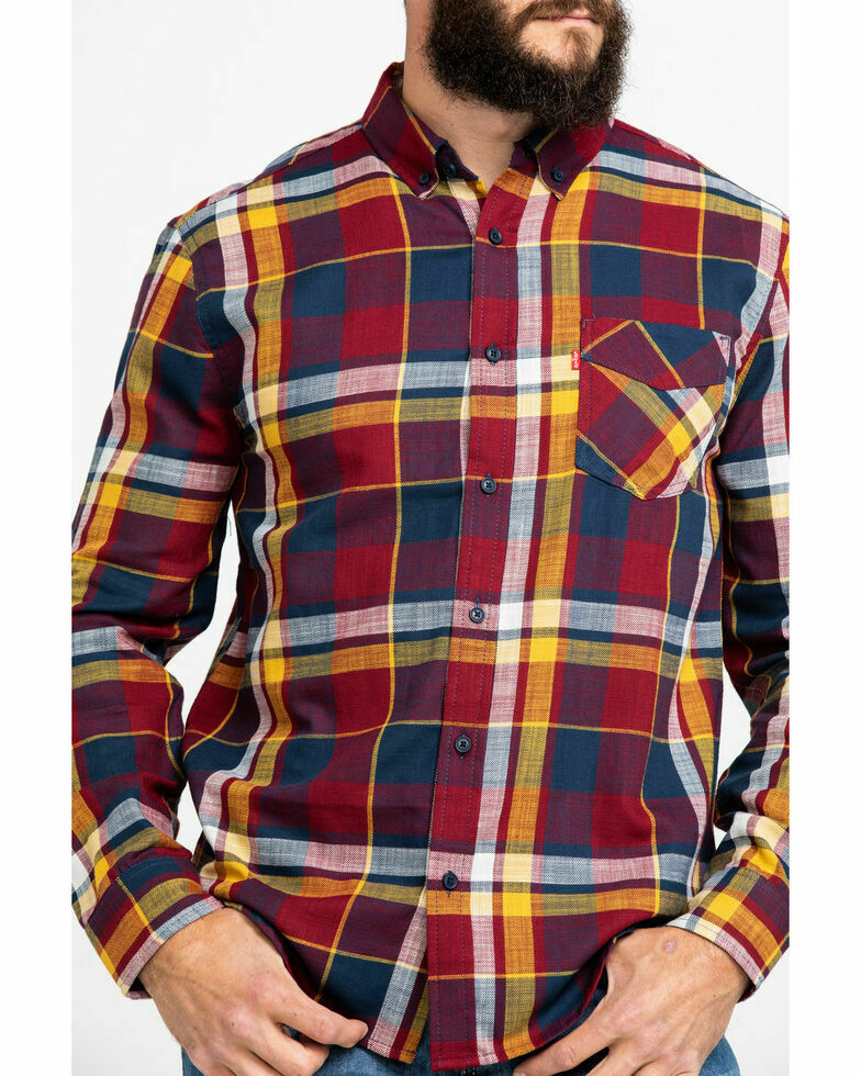 Levi's Men's Bellore Madras Plaid Long Sleeve Western Flannel Red Size Large