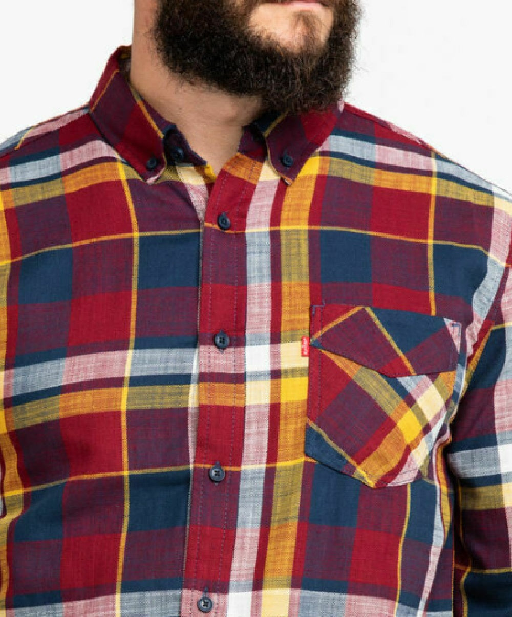 Levi's Men's Bellore Madras Plaid Long Sleeve Western Flannel Red Size Large