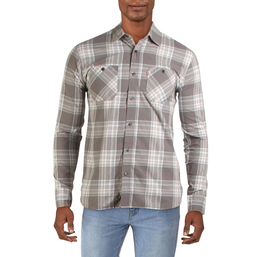 Levi's Men's Rosa Plaid Collared Button-Down Shirt White Size Large