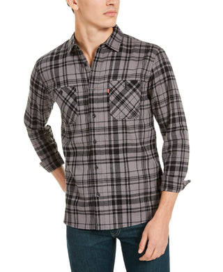 Levi's Men's Miguel Regular-Fit Plaid Flannel Shirt Gray Size Medium